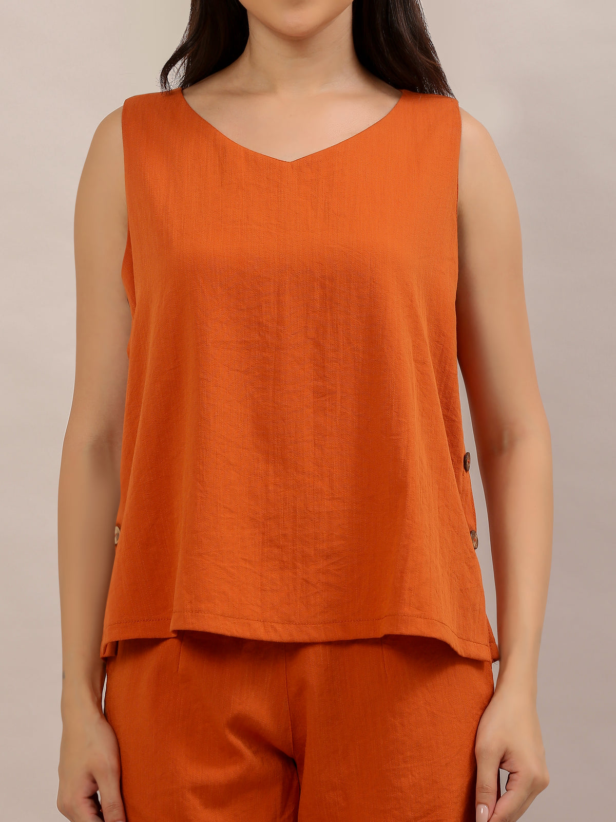 Rust Orange Sleeveless Top and Shorts Co-ord Set