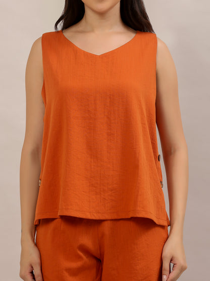Rust Orange Sleeveless Top and Shorts Co-ord Set