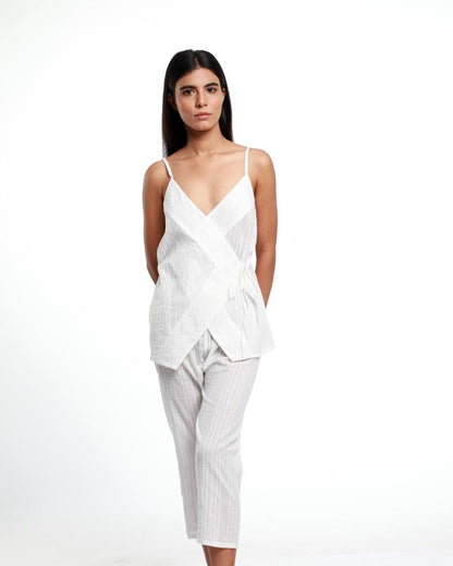 OVERLAP COTTON, HAND WOVEN NIGHT TOP & NIGHT PANTS