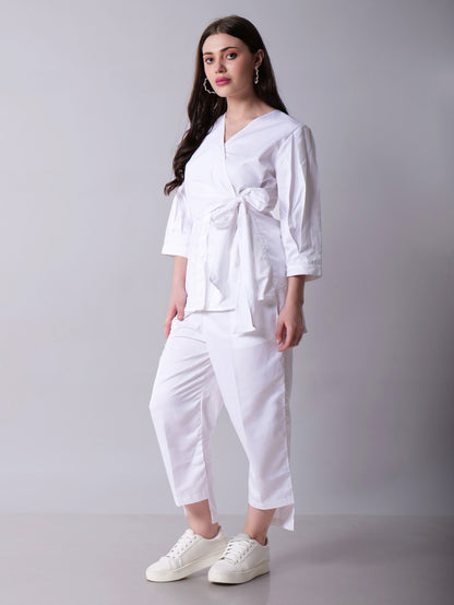 Wrap top paired with pants