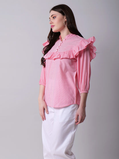 Ruffled Collar Striped top