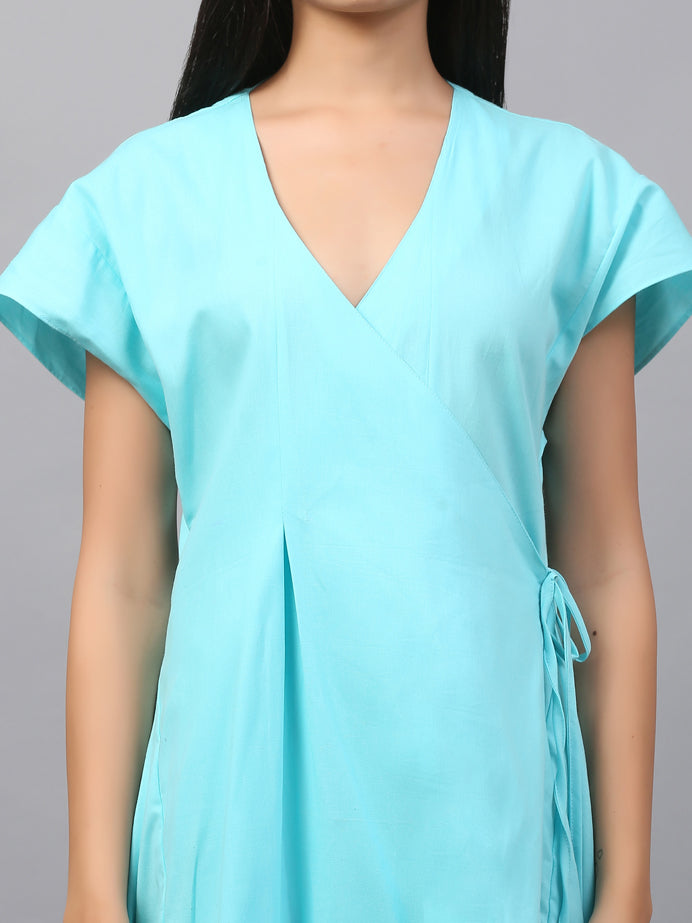 POWDER BLUE KNOTTED OVERLAP FULL DRESS