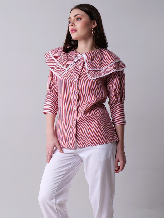 Sailor Collar Striped Shirt