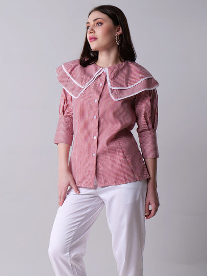Sailor Collar Striped Shirt