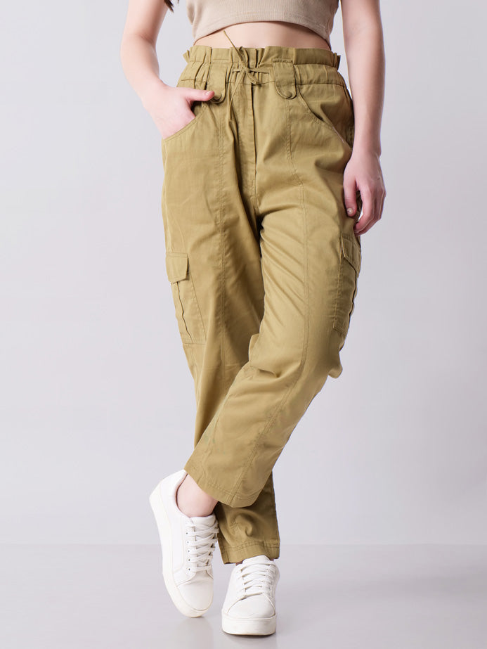 High waisted  Khaki Cargo Pant