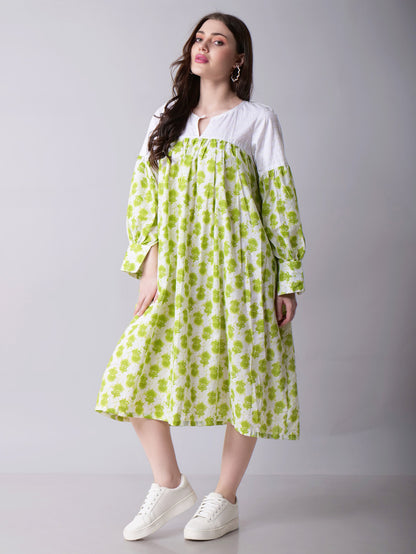 Block print floral Midi Dress