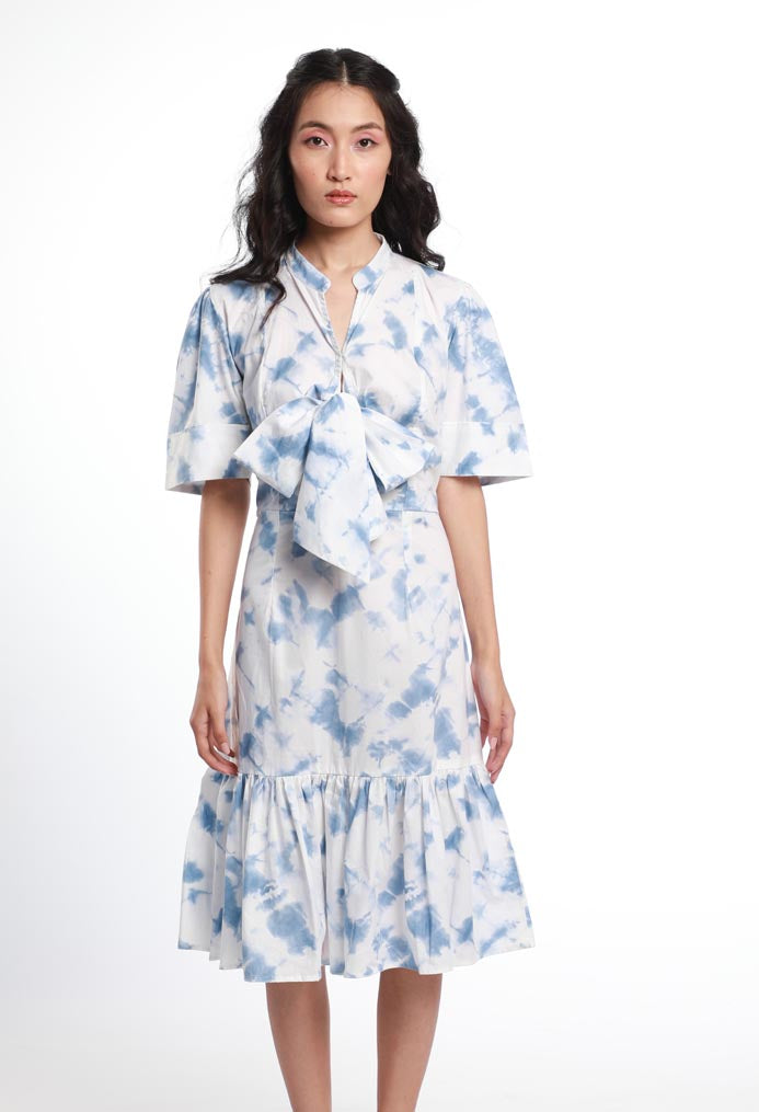 TIE & DYE PUSSY BOW TIER PANEL DRESS