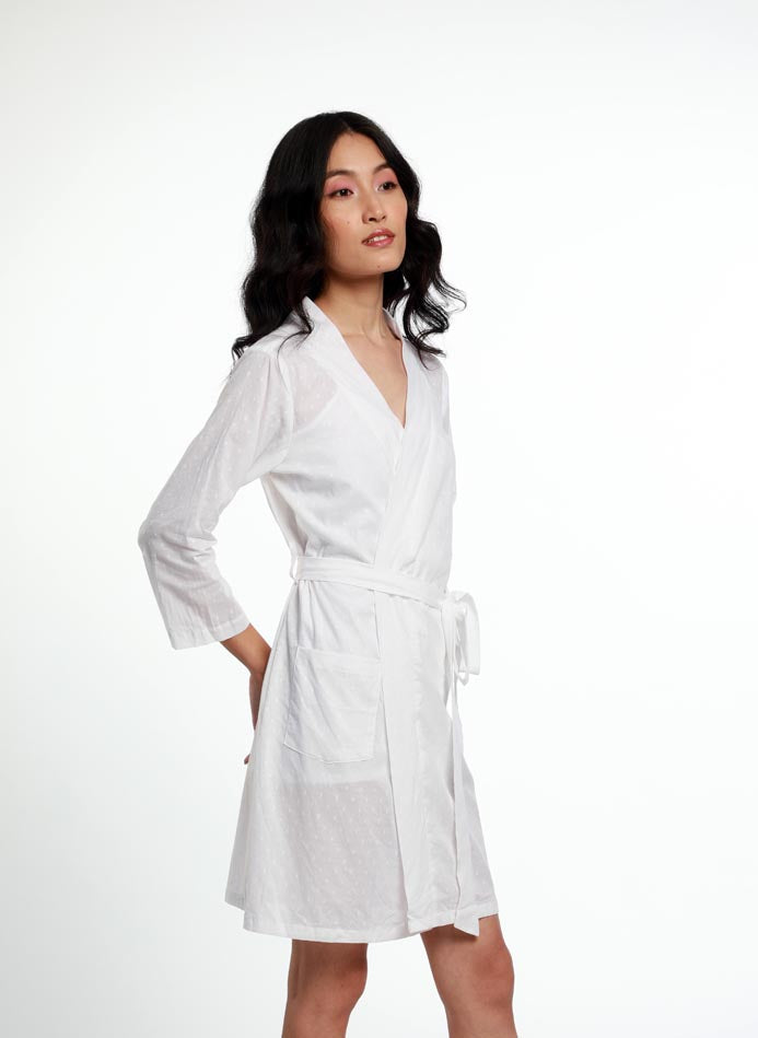 TEXTURED HANDWOVEN COTTON BATHROBE