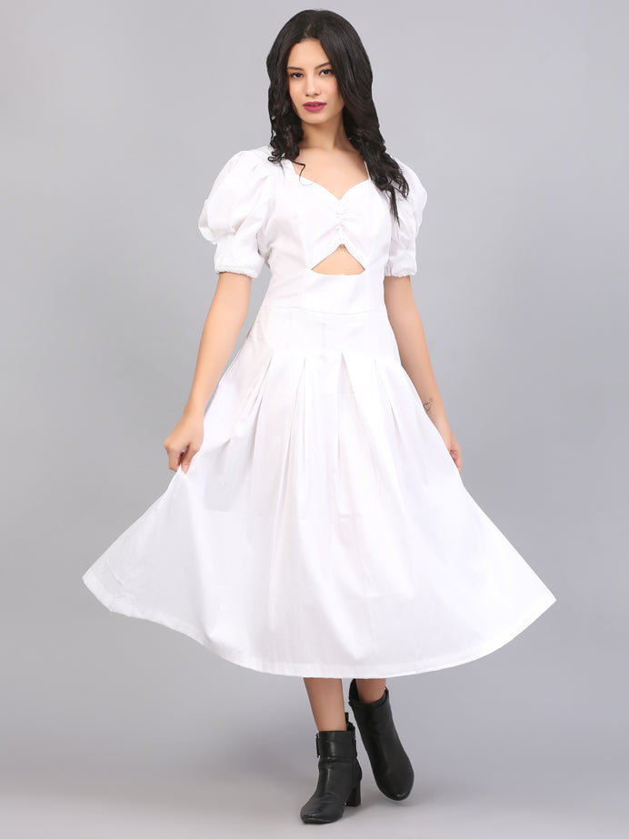 PRISTINE WHITE RUCHED DRESS