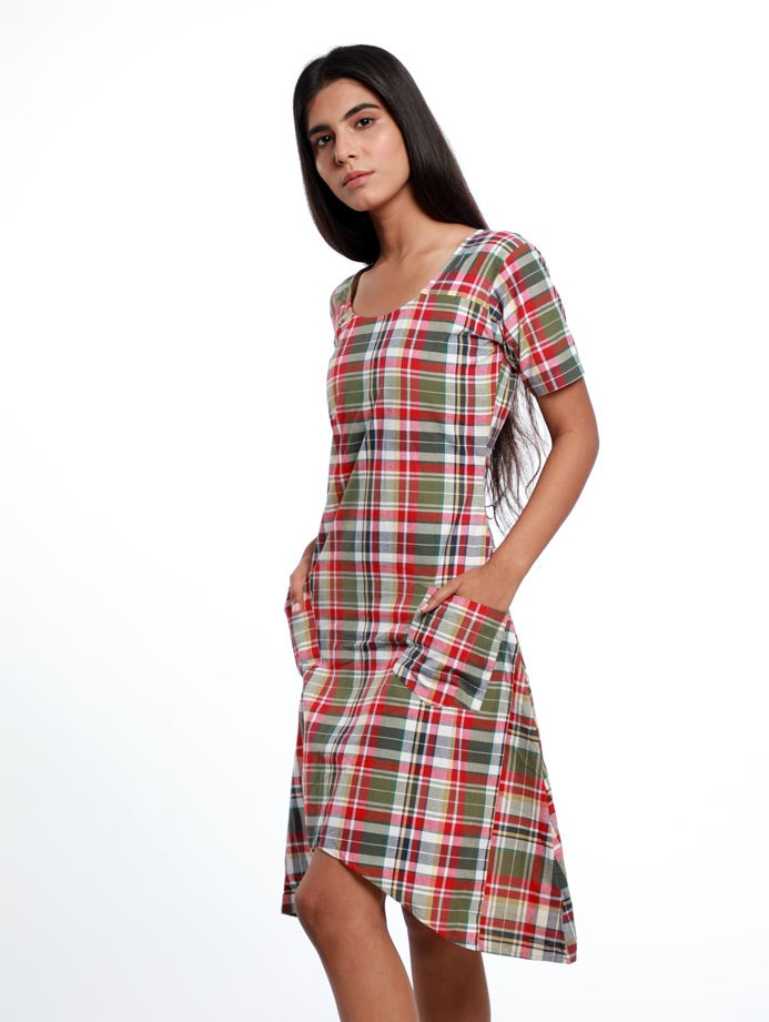 TARTAN HIGH & LOW POCKET DRESS