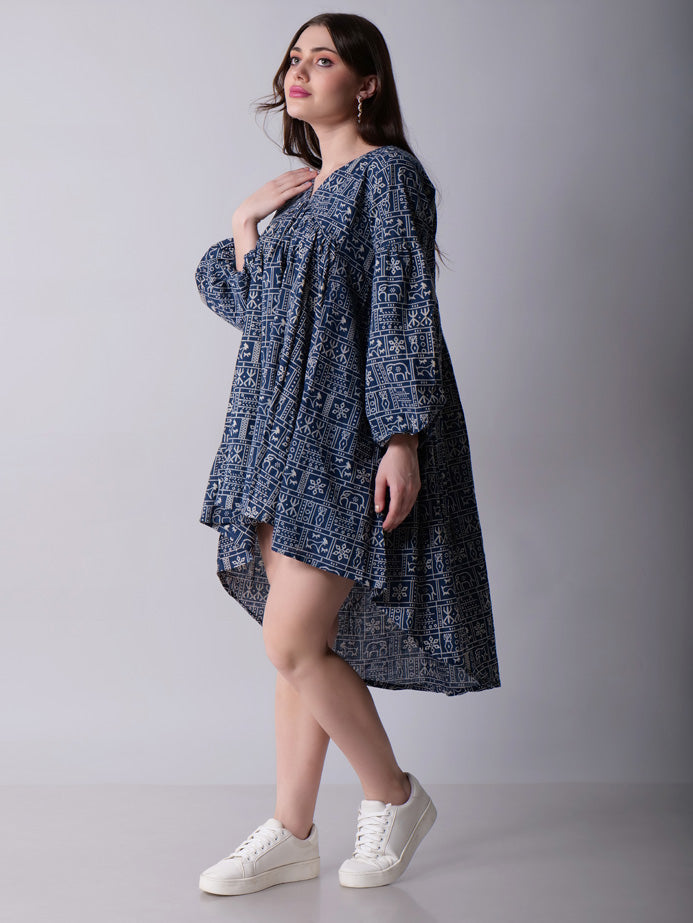 Balloon Sleeve High Low Dress