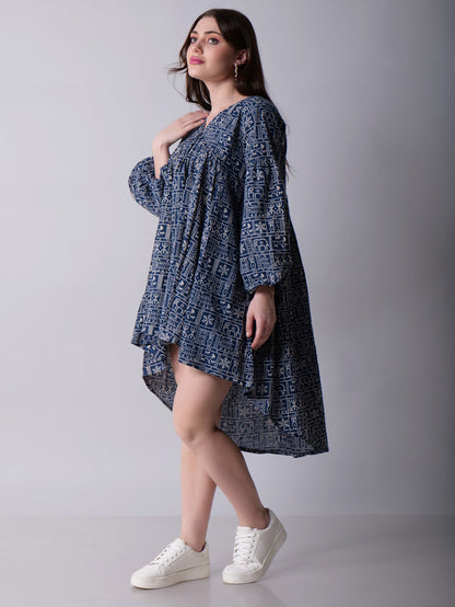 Balloon Sleeve High Low Dress