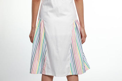 SLEEVELESS BUTTON DOWN COTTON DRESS WITH STRIPE PANEL