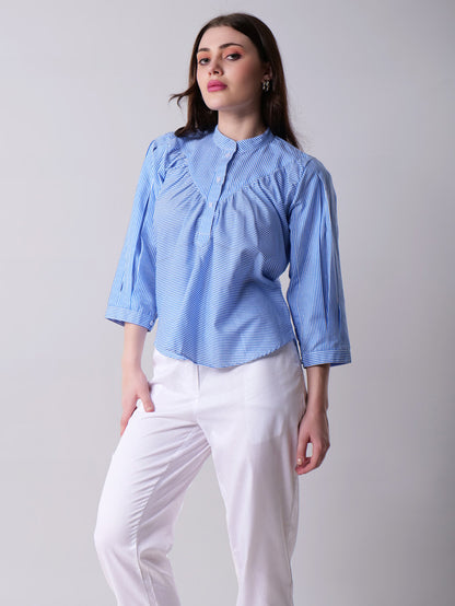 Striped Mandarin Collar Top