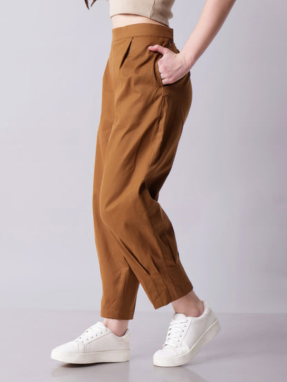 Camel Tapered Pants with Box Pleats