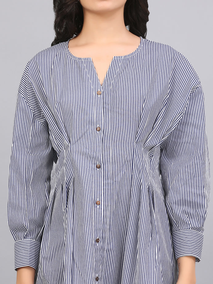 BUTTON DOWN GATHERED SHIFT DRESS