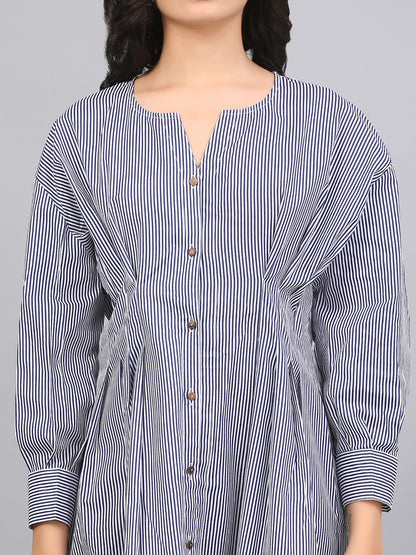 BUTTON DOWN GATHERED SHIFT DRESS