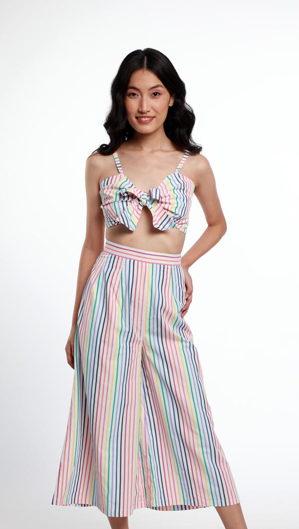 MULTI STRIPE BRALET & CULOTTES. MADE IN COTTON POPLIN