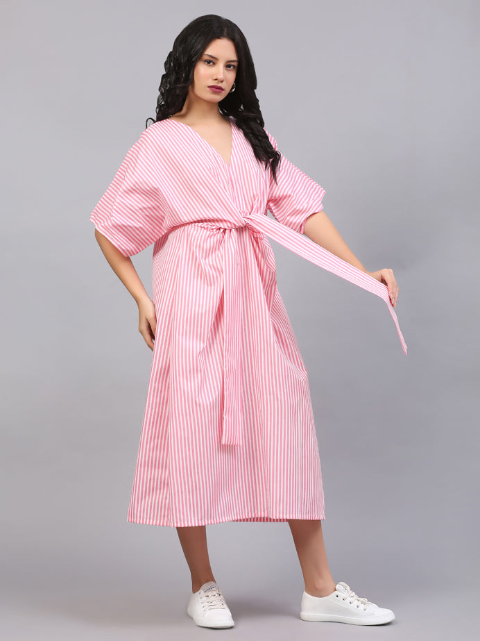 KNOTTED STRIPE SLIT DRESS