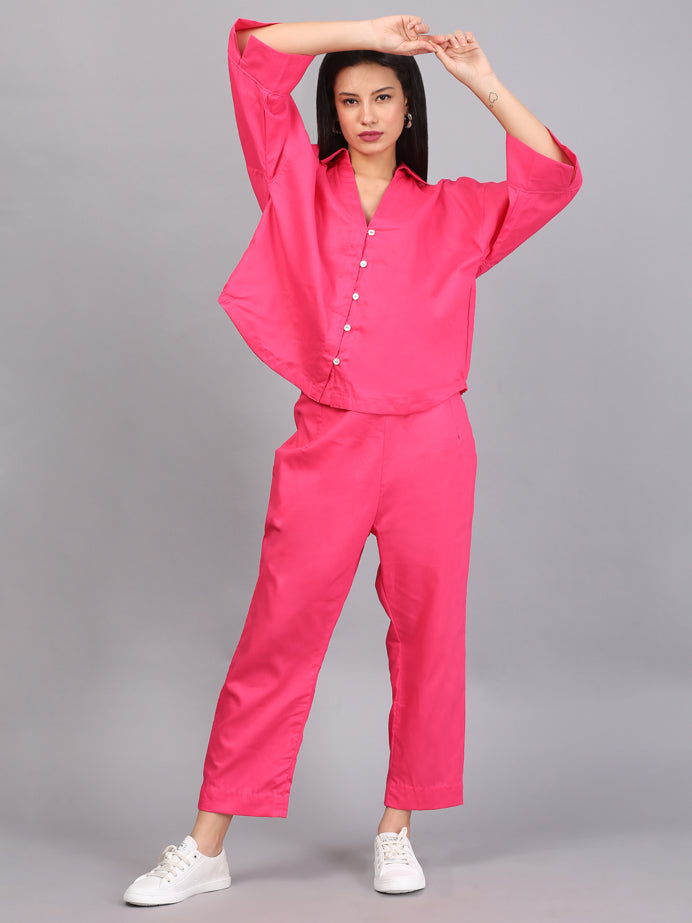 FUSCHIA PINK BUTTON DOWN CO-ORD SET