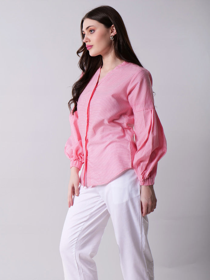 Striped Balloon Sleeve Top