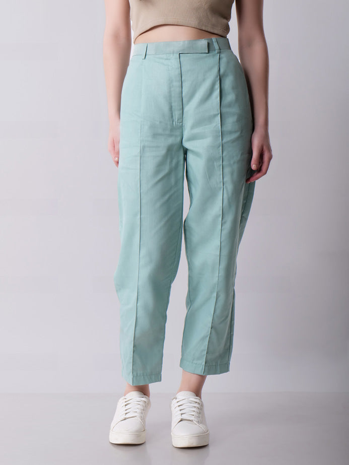 Teal Cropped Pants with Box Pleats