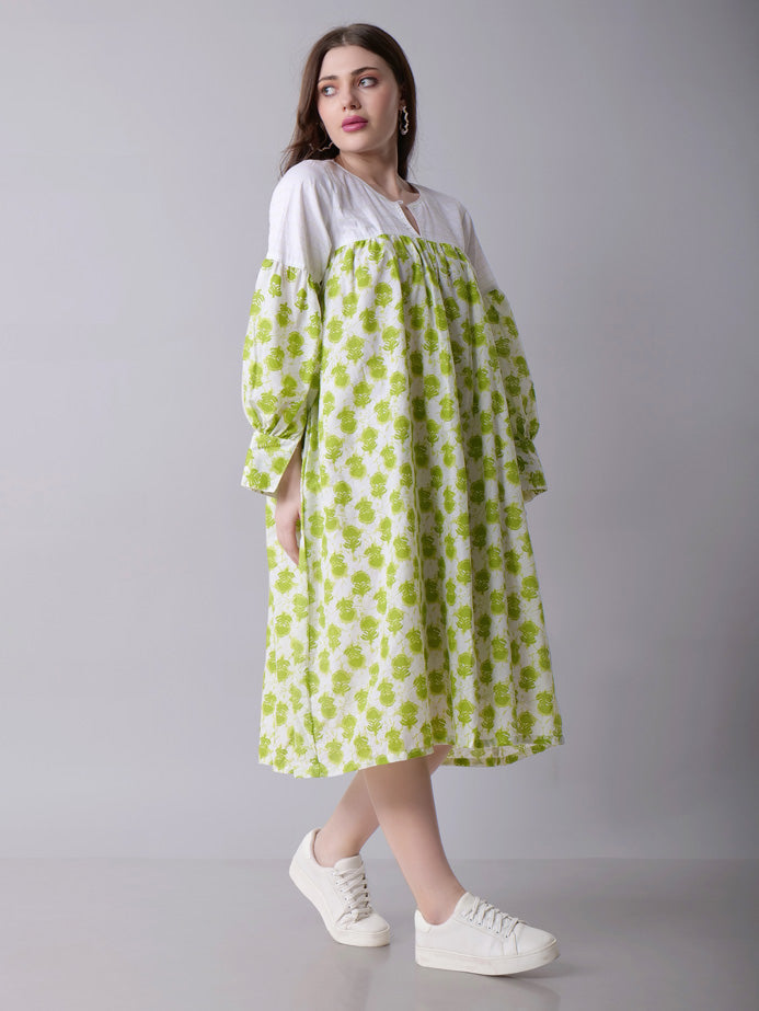 Block print floral Midi Dress