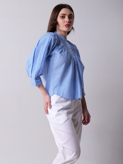 Striped Mandarin Collar Top