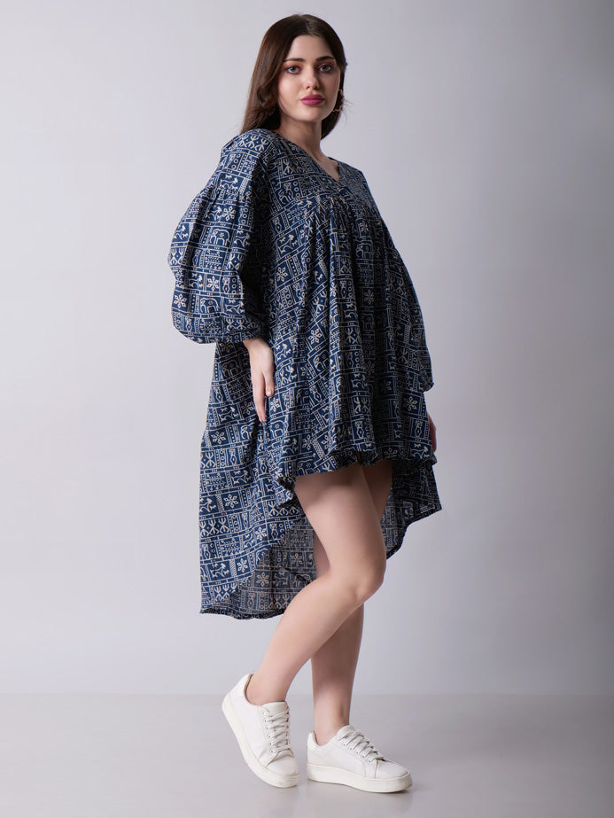 Balloon Sleeve High Low Dress
