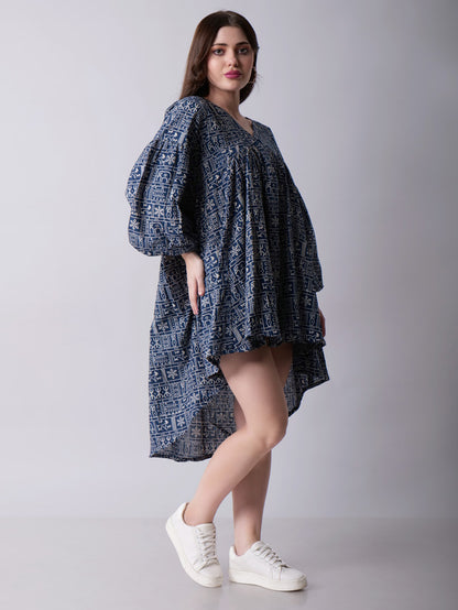 Balloon Sleeve High Low Dress