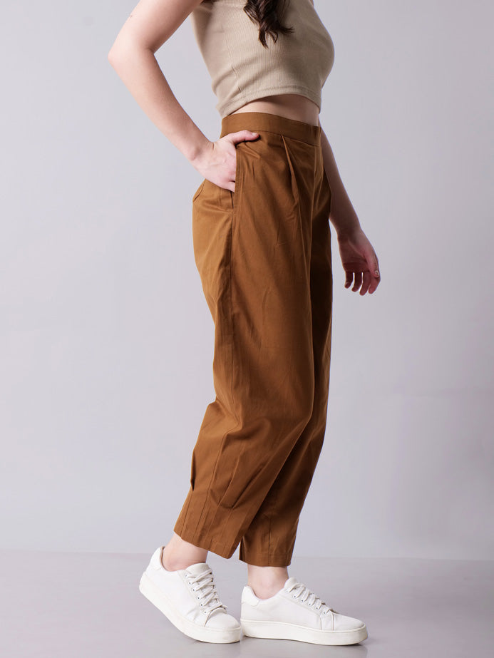 Camel Tapered Pants with Box Pleats