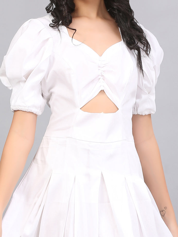PRISTINE WHITE RUCHED DRESS
