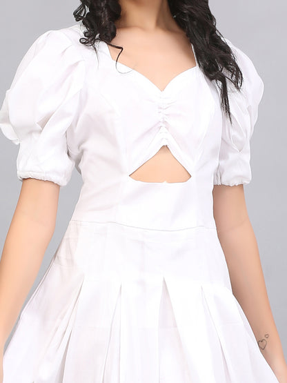 PRISTINE WHITE RUCHED DRESS