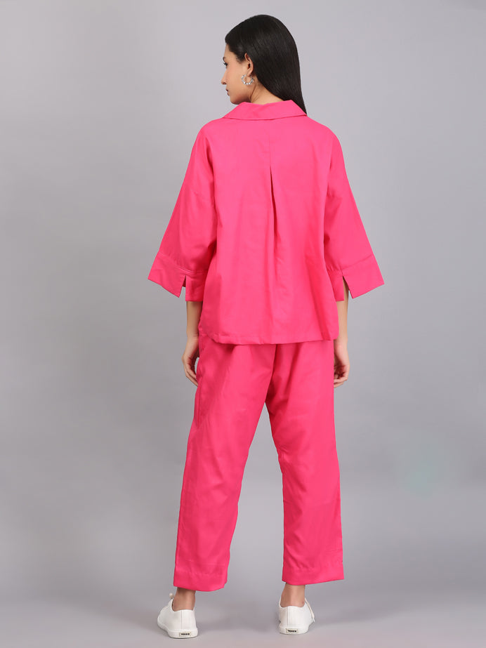 FUSCHIA PINK BUTTON DOWN CO-ORD SET