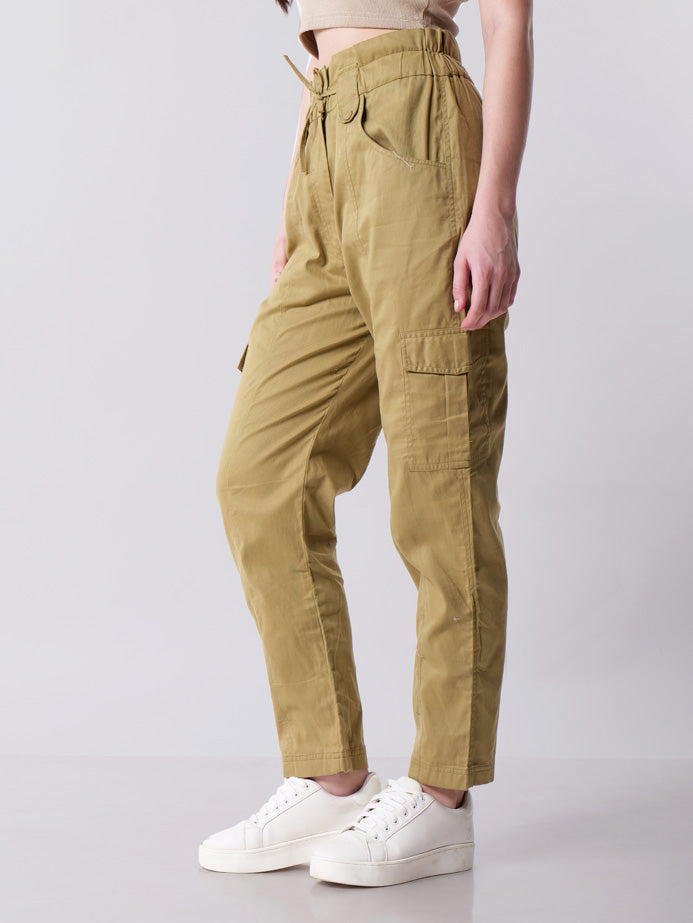 High waisted  Khaki Cargo Pant