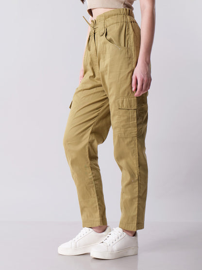 High waisted  Khaki Cargo Pant
