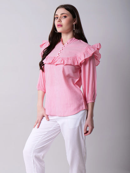 Ruffled Collar Striped top