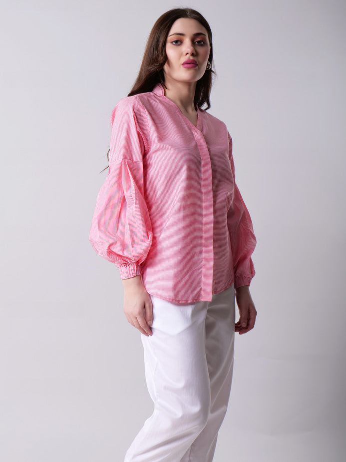 Striped Balloon Sleeve Top