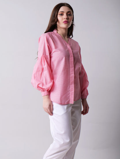 Striped Balloon Sleeve Top