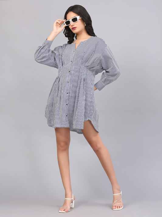 BUTTON DOWN GATHERED SHIFT DRESS