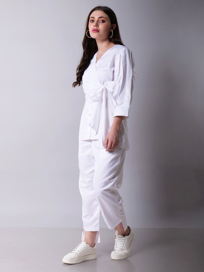 Wrap top paired with pants