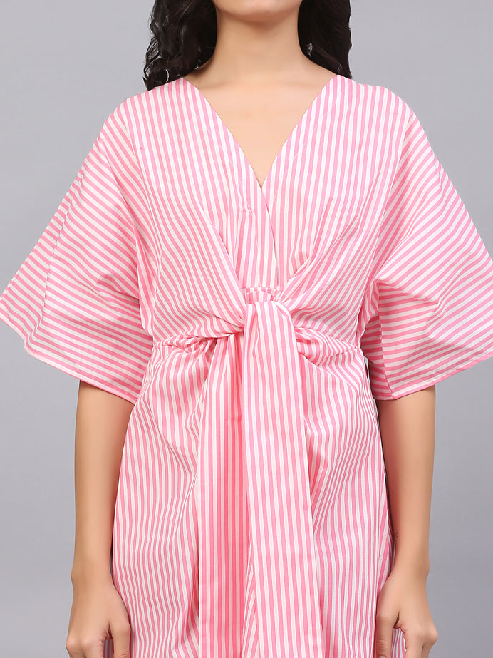 KNOTTED STRIPE SLIT DRESS
