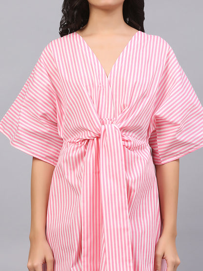 KNOTTED STRIPE SLIT DRESS
