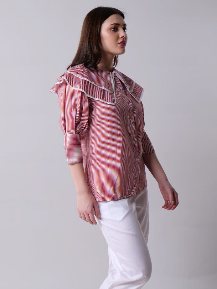 Sailor Collar Striped Shirt