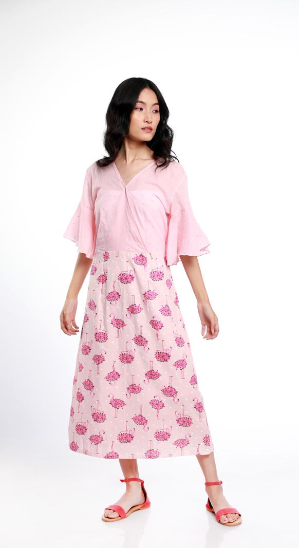 FLAMINGO EXAGGERATED SLEEVES DRESS