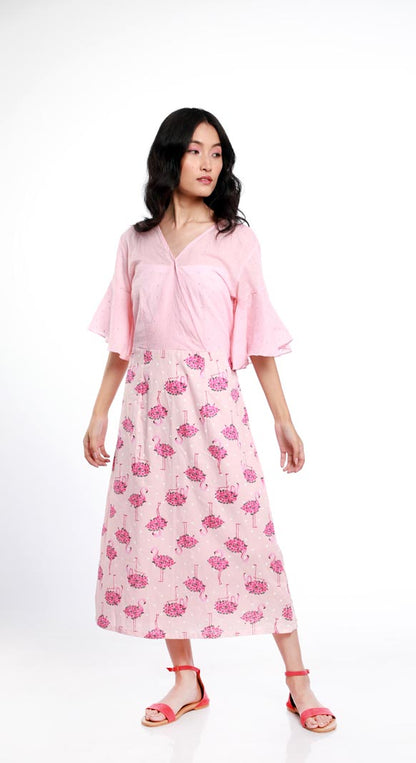 FLAMINGO EXAGGERATED SLEEVES DRESS