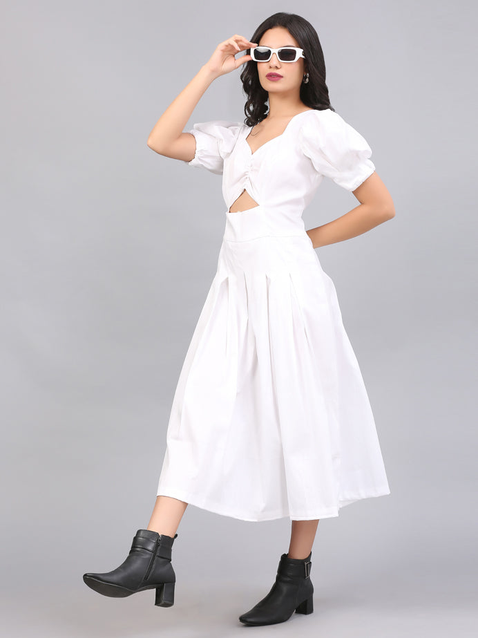 PRISTINE WHITE RUCHED DRESS