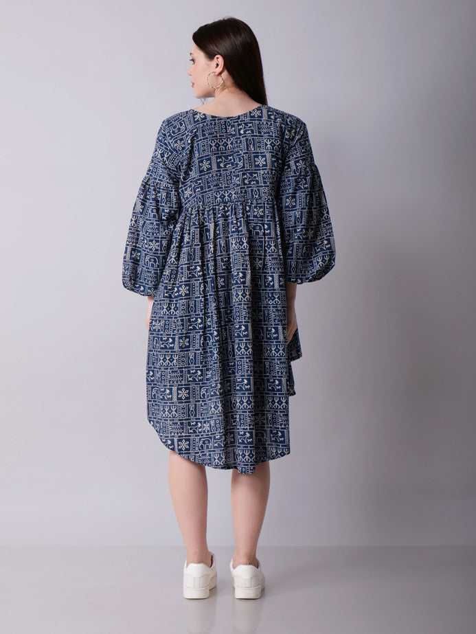 Balloon Sleeve High Low Dress