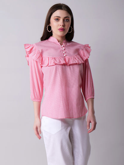 Ruffled Collar Striped top