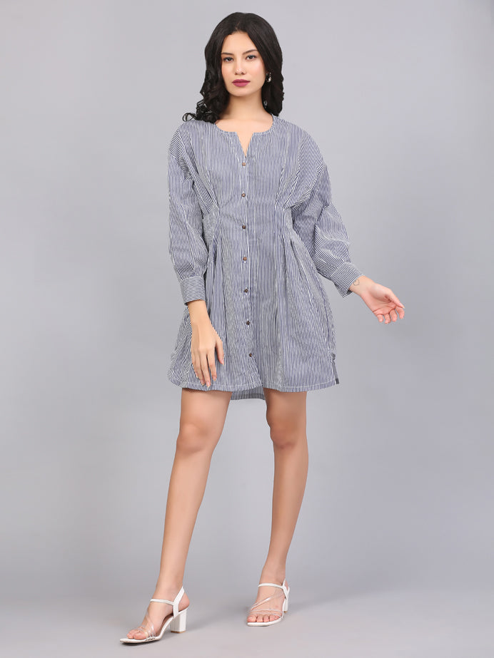 BUTTON DOWN GATHERED SHIFT DRESS